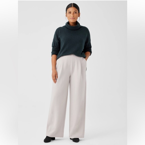 NWT EILEEN FISHER Boiled Wool Jersey Pleated Wide-Leg Pant - Picture 4 of 13